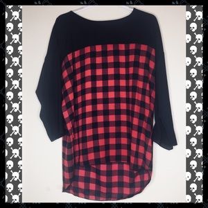 Black sheer plaid red blouse
